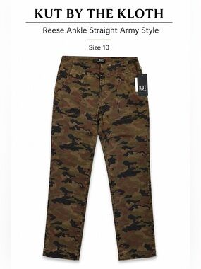 Kut From The Kloth Reese Camo Pants Size 10 Ankle Straight Utility Cargo NWT